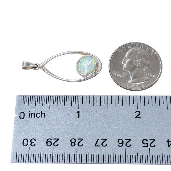 Estate Sterling Silver 925 White Round Opal Teardrop Pendant - Picture 10 of 11